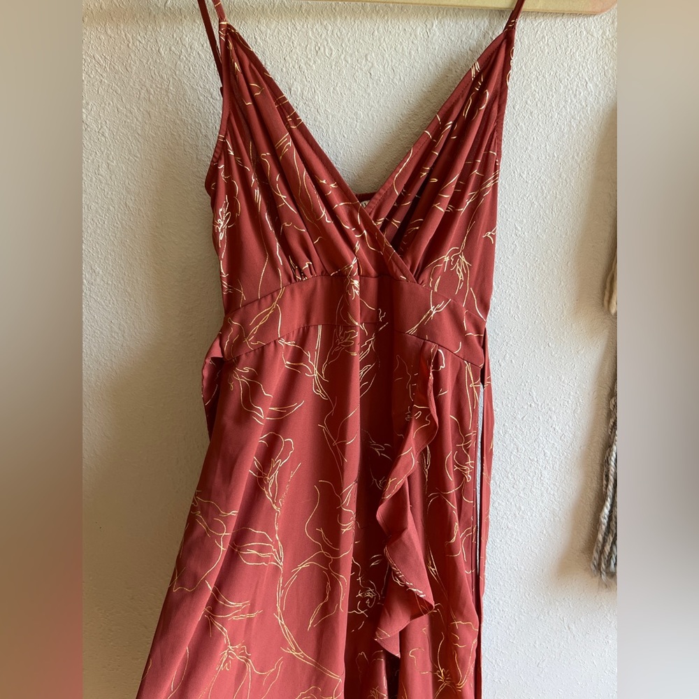 Beaded Waist Jersey Dress with Slit Gold
